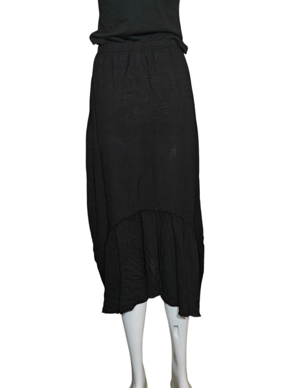 Cut Loose Black Midi Skirt Womens XS Elastic Waist Asymmetrical Hem